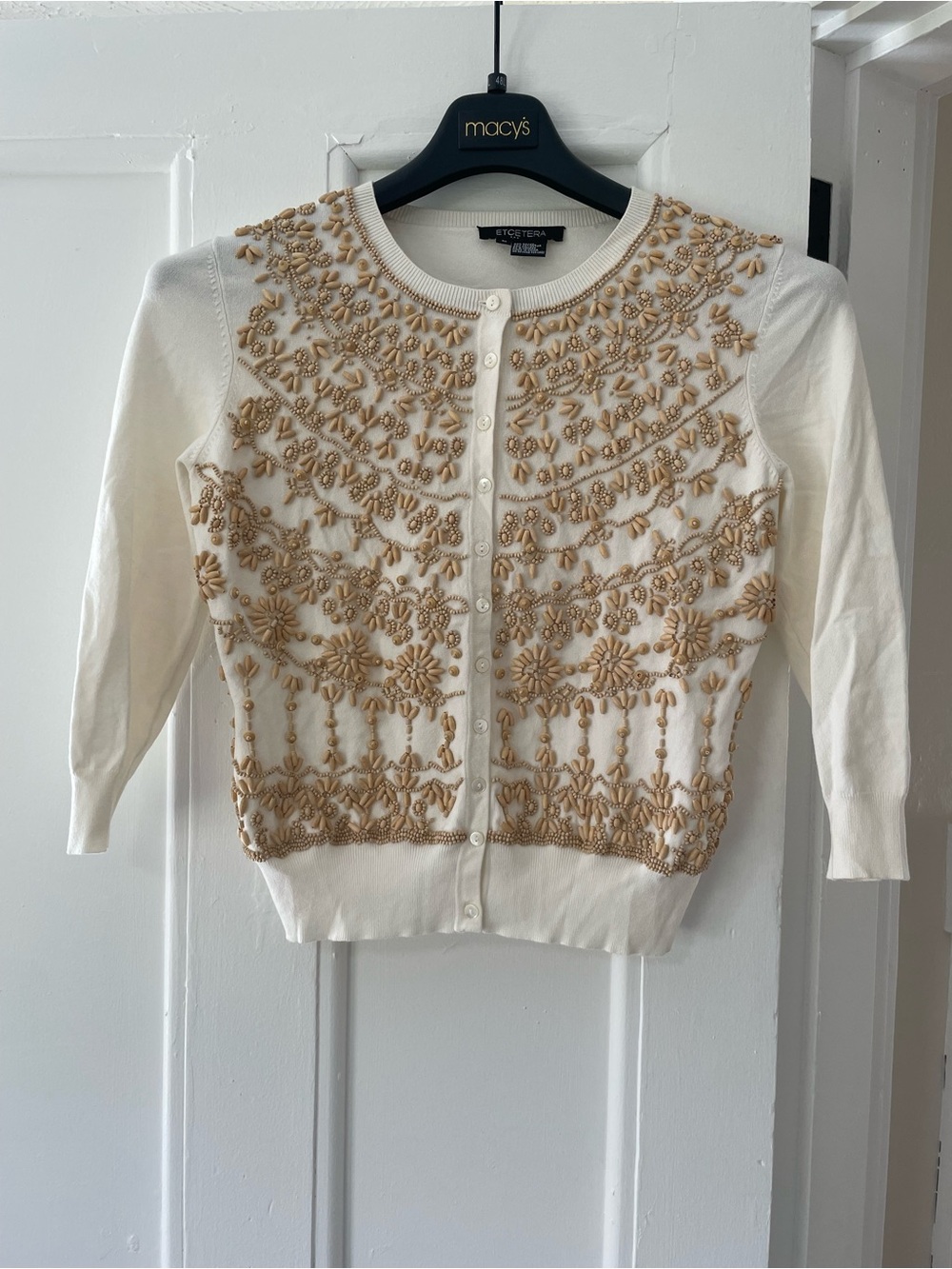 Ivory button up Cardigan Embellished Beaded Floral 50s/60s cottagecore coquette